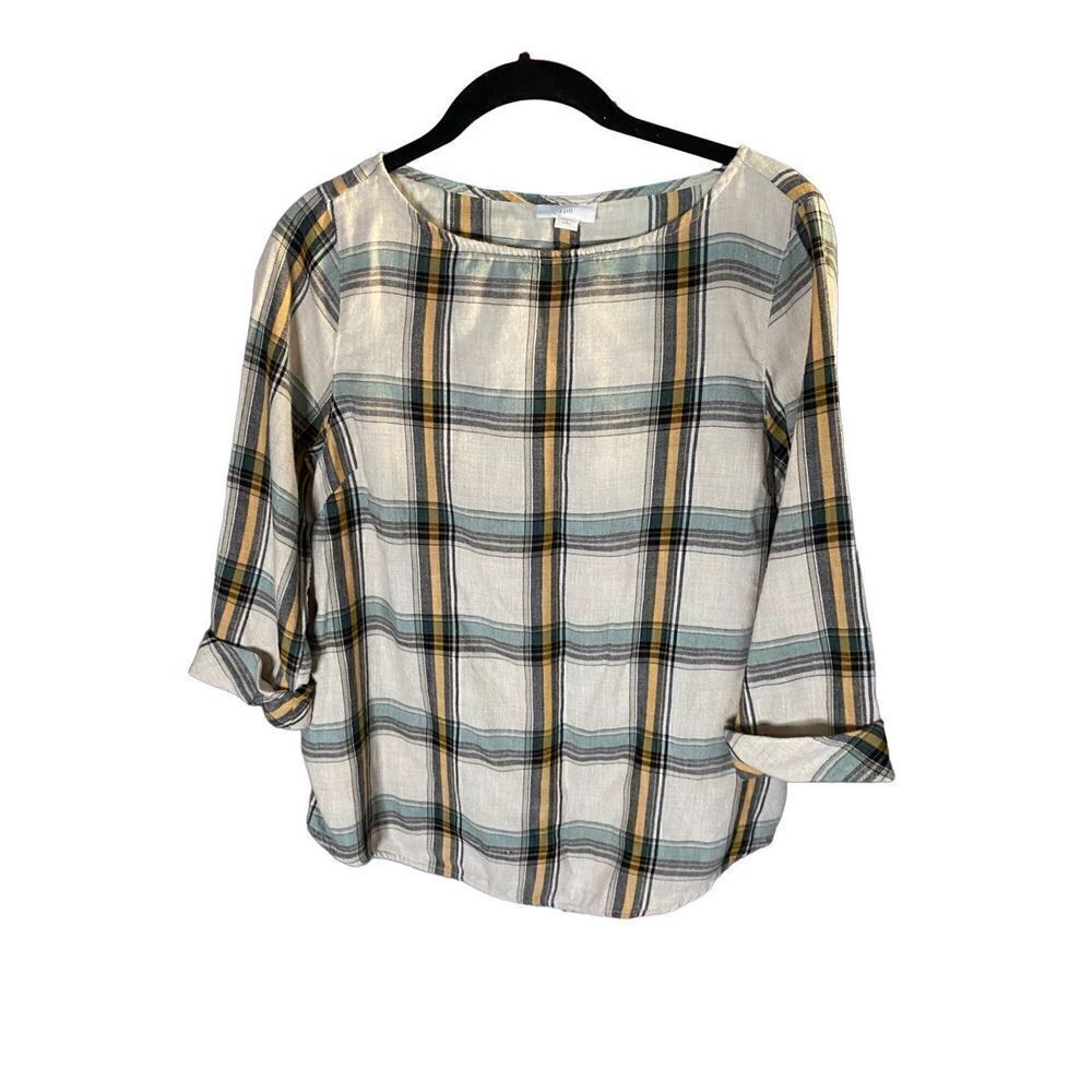 J. Jill women’s disappear, plaid flannel pullover, wide neck, soft blouse/top S/